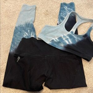Electric rose Blue and Black Tie-Dye Activewear Set sz xs